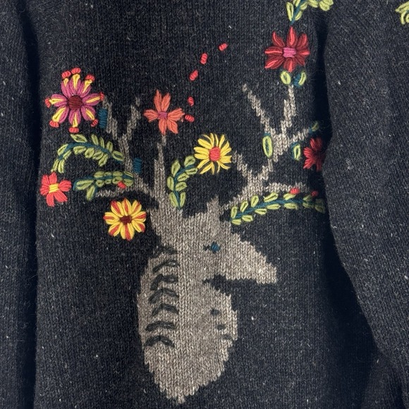 Lost Horizons Handcrafted Wool Jacket XXL Fleece Lined Nepal Deer Floral - Picture 4 of 11